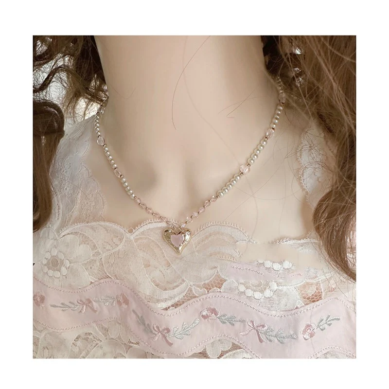 Heart Rose Quartz Pearl Necklace   HA1939 - Image 3