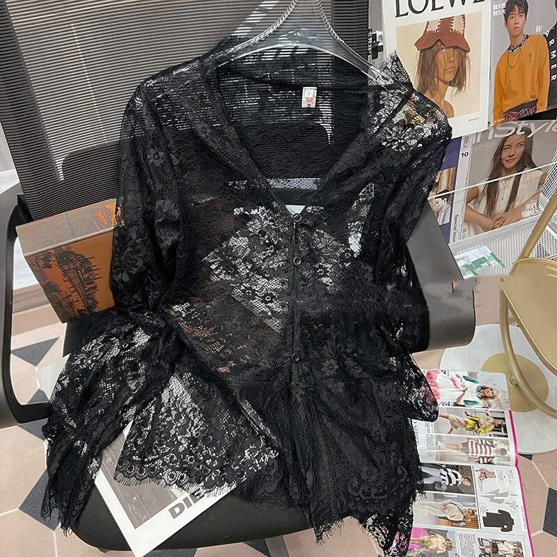 Hollow lace bottoming shirt top  HA1555 - Image 2