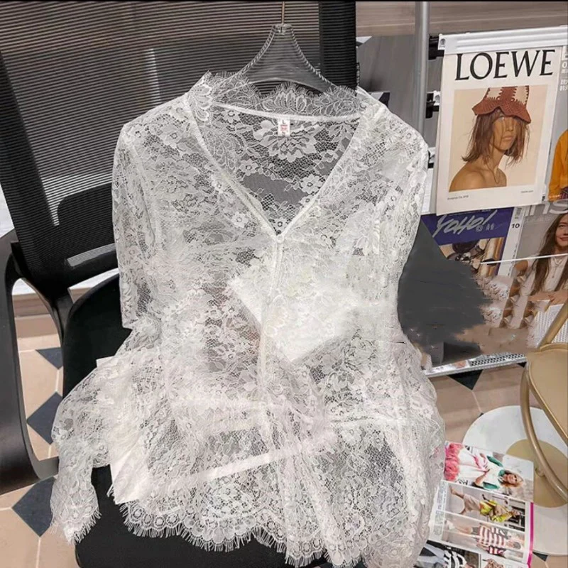 Hollow lace bottoming shirt top  HA1555 - Image 4