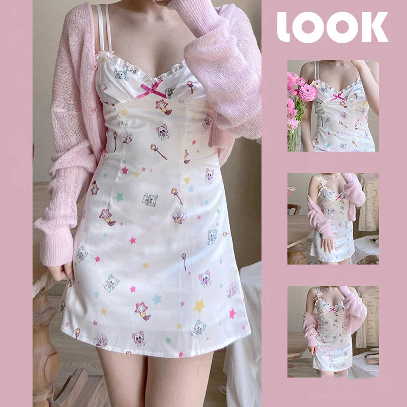Ice silk suspender print dress   HA0542 - Image 2