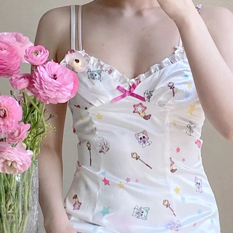 Ice silk suspender print dress   HA0542 - Image 3