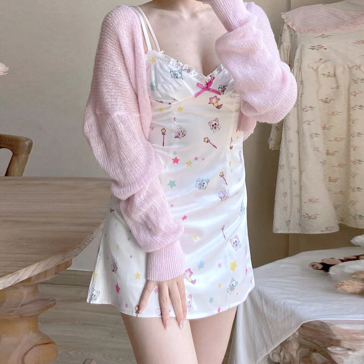 Ice silk suspender print dress   HA0542 - Image 4