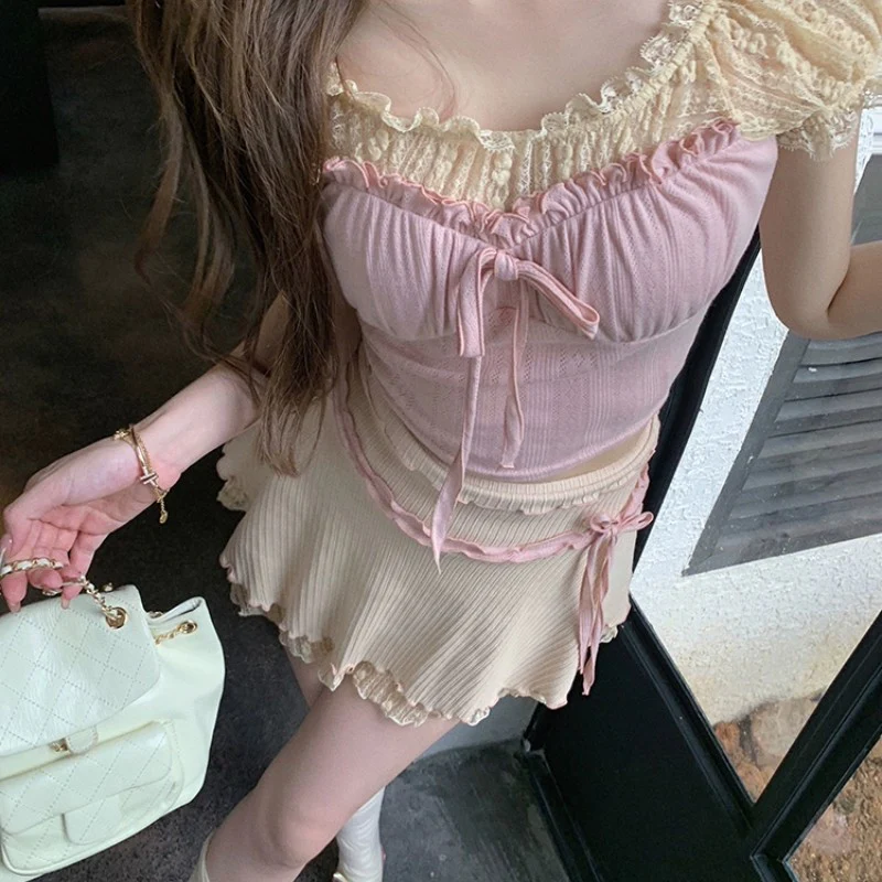 Knitted Lace Top A-Line Skirt Sweet Two-piece Set   HA2024 - Image 5