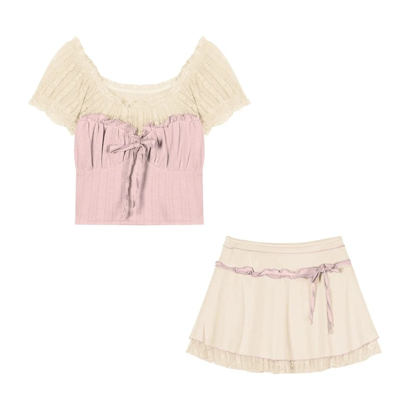 Knitted Lace Top A-Line Skirt Sweet Two-piece Set   HA2024 - Image 6