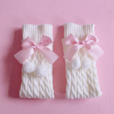 Knitted lolita furball bow socks  HA0734 - Image 2