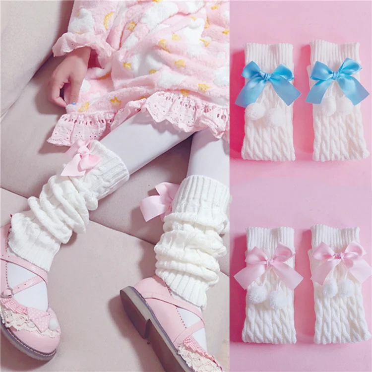 Knitted lolita furball bow socks  HA0734 - Image 3