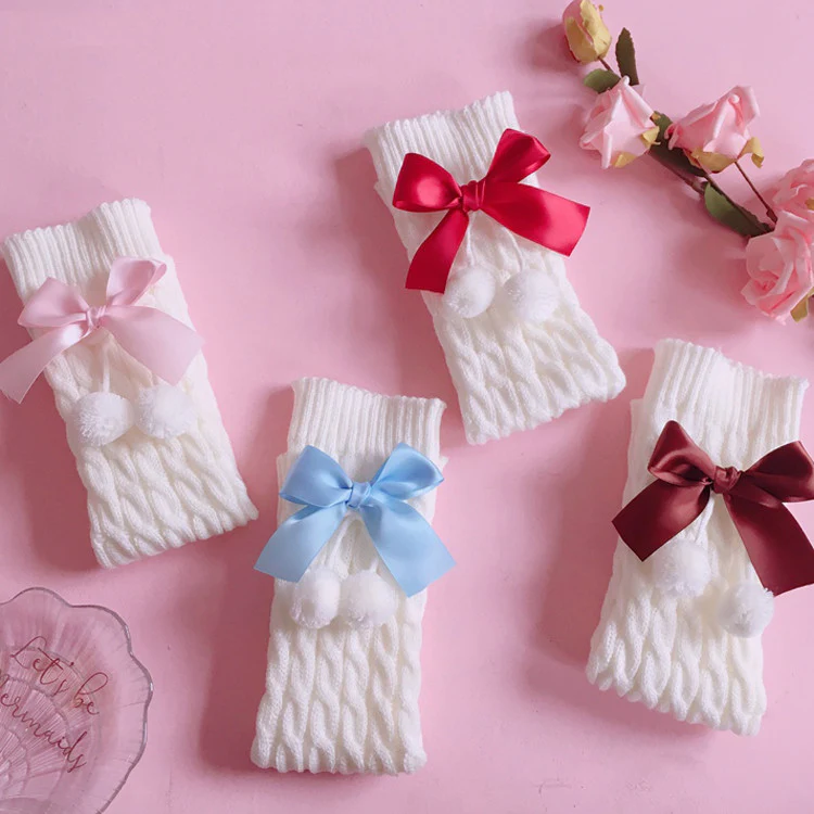 Knitted lolita furball bow socks  HA0734 - Image 4