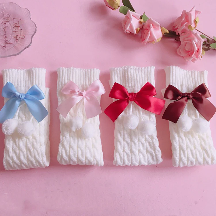 Knitted lolita furball bow socks  HA0734 - Image 5