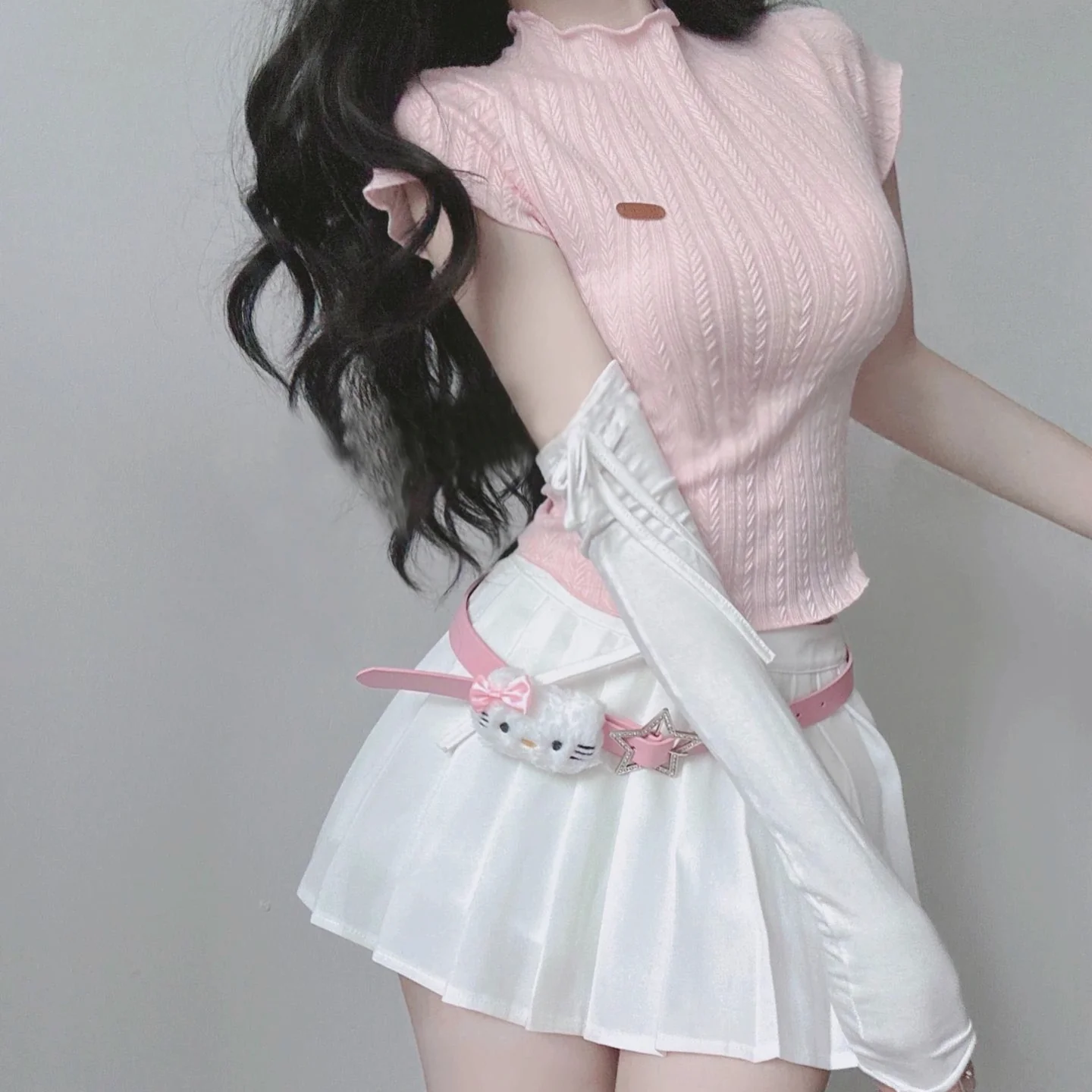 Knitted sweater top pleated skirt suit   HA2138 - Image 2