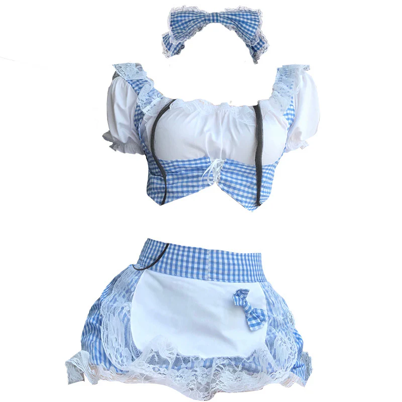 Lace Blue Grid Maid Dress    HA0338 - Image 5