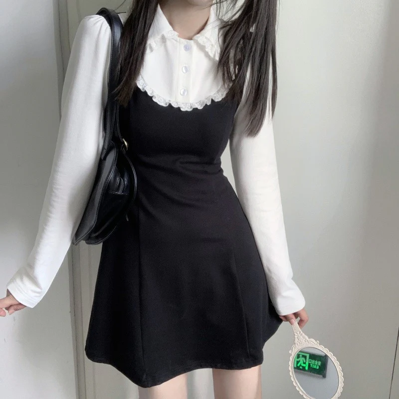 Lace collar color block dress   HA1453 - Image 4