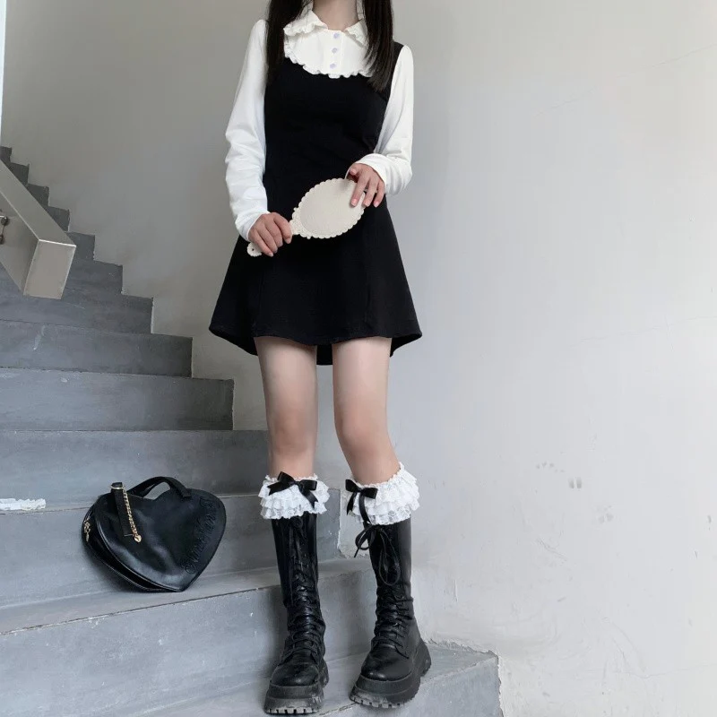 Lace collar color block dress   HA1453 - Image 5