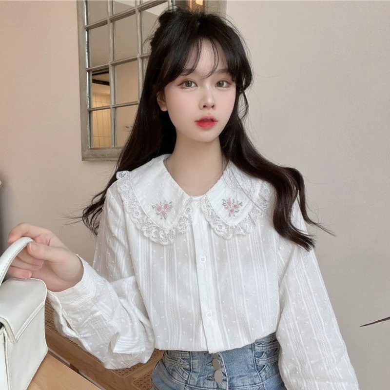 Lace Doll Collar White Long Sleeve Shirt HA1467 - Image 2