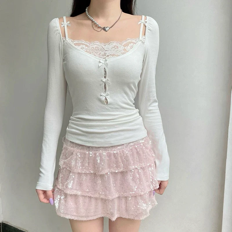 Lace knitted long sleeve T-shirt HA2607 - Image 2