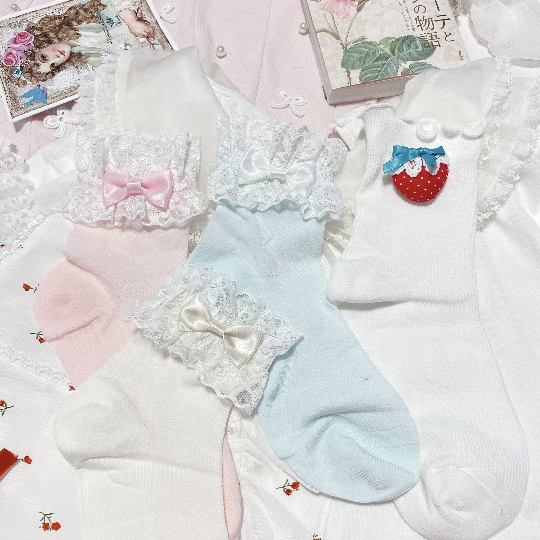 Lace lace bow cute girly socks HA0753