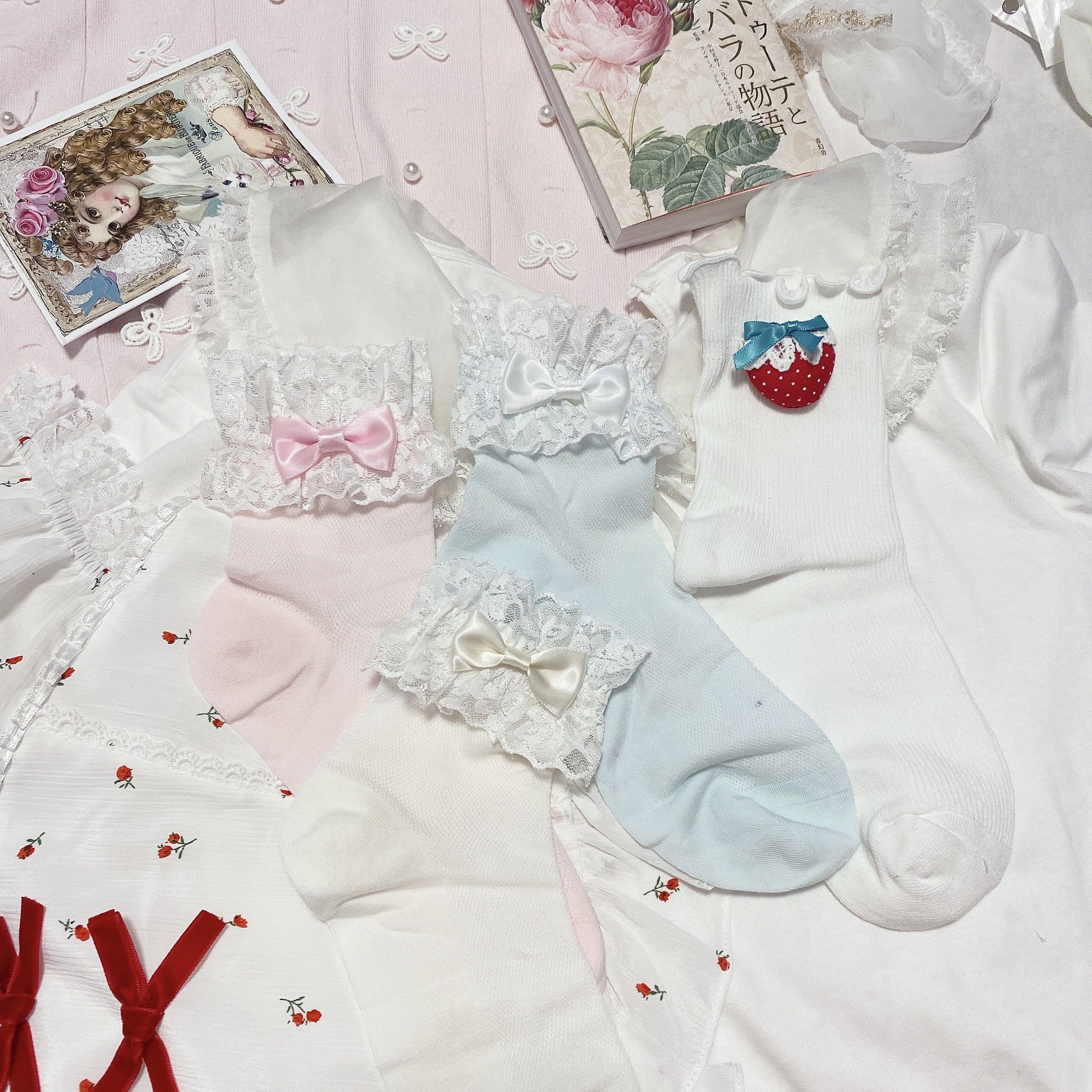 Lace lace bow cute girly socks HA0753 - Image 3