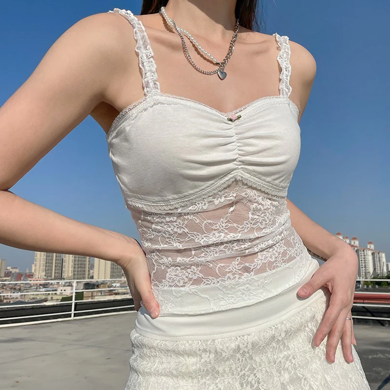 Lace stitching micro sheer camisole   HA1579 - Image 4