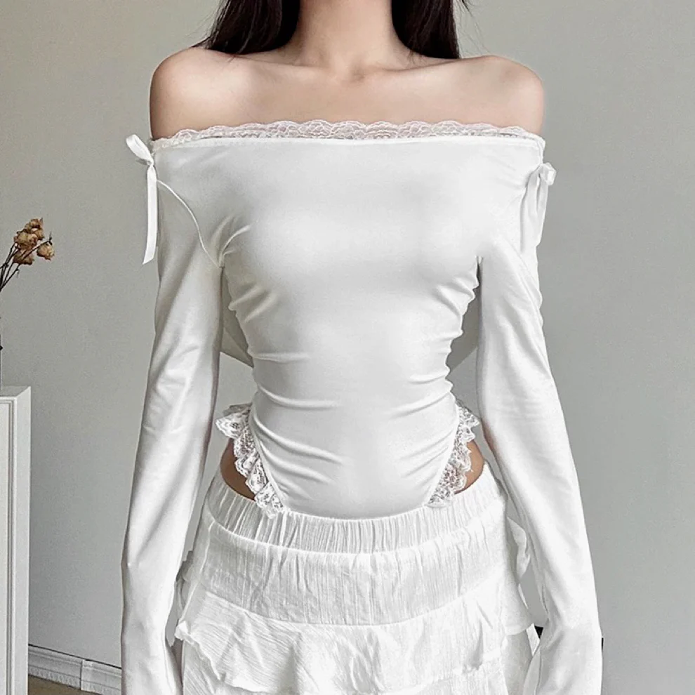 Lace strapless long sleeve T-shirt HA2638 - Image 2