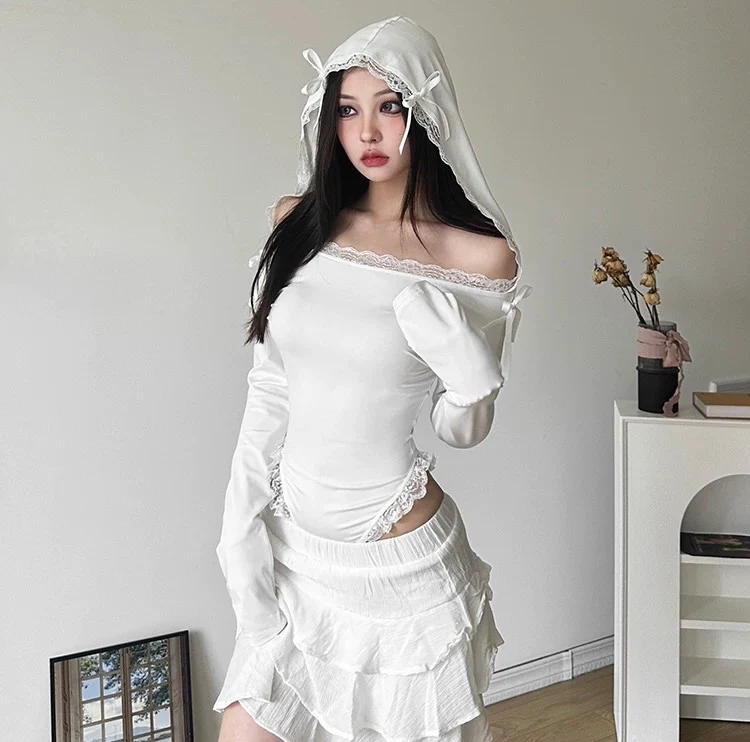 Lace strapless long sleeve T-shirt HA2638 - Image 3