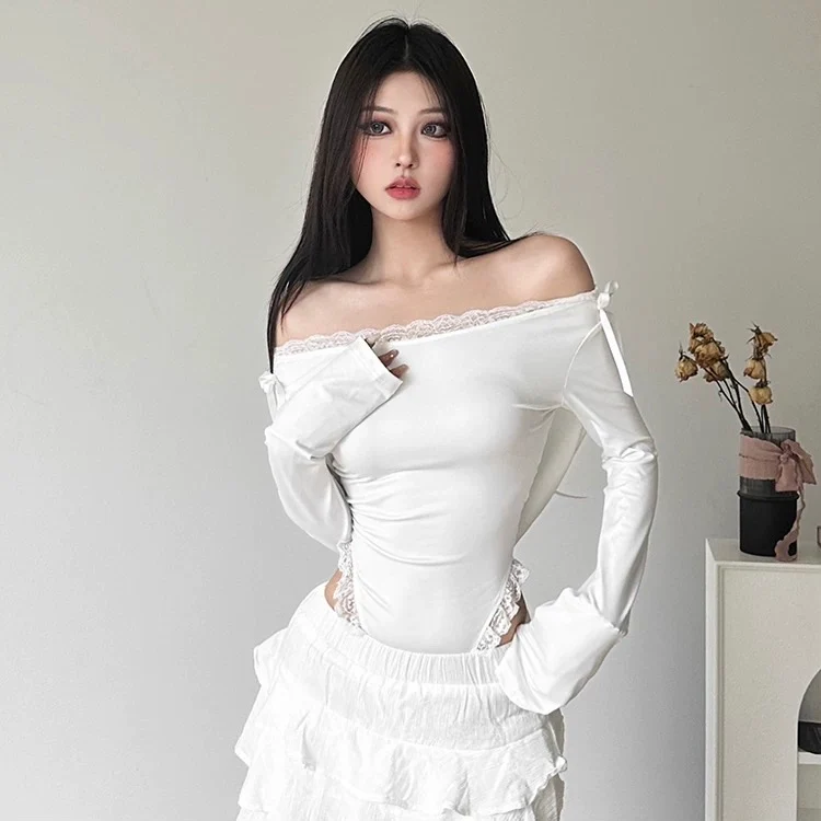 Lace strapless long sleeve T-shirt HA2638 - Image 4