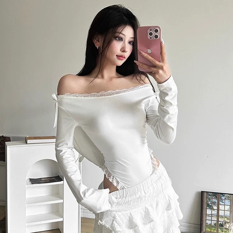 Lace strapless long sleeve T-shirt HA2638 - Image 5