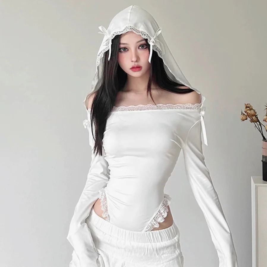 Lace strapless long sleeve T-shirt HA2638 - Image 6