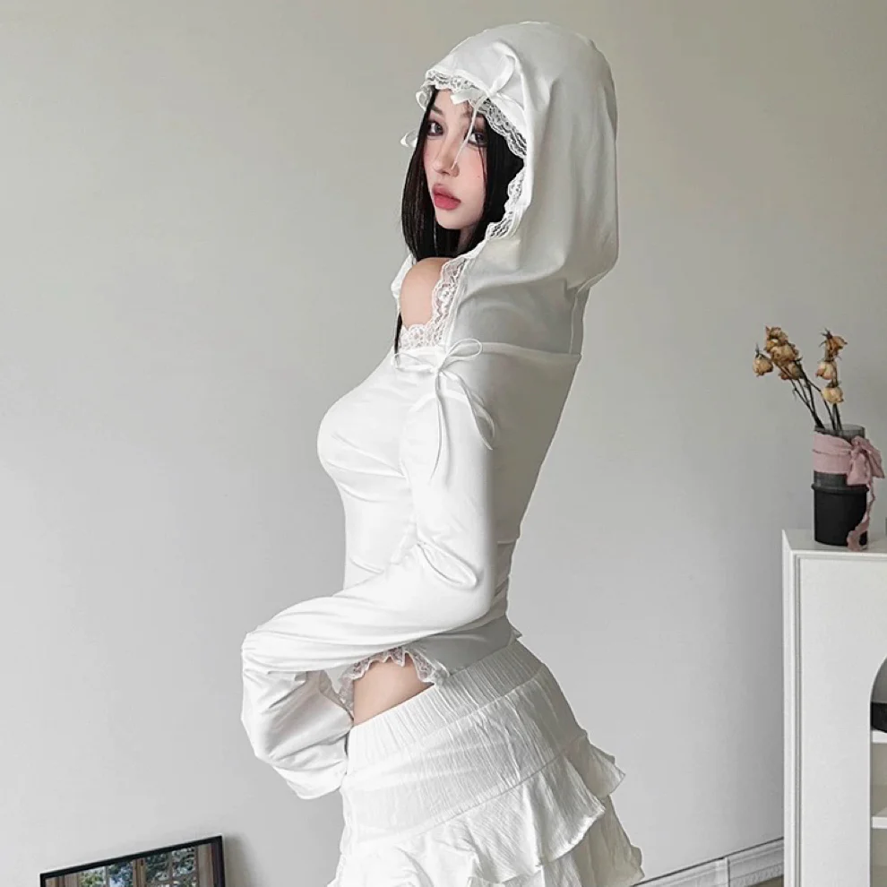 Lace strapless long sleeve T-shirt HA2638 - Image 7