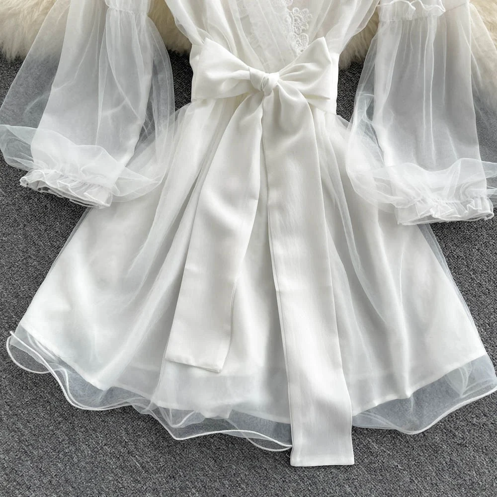 Lace V-neck waist dress HA2460 - Image 2