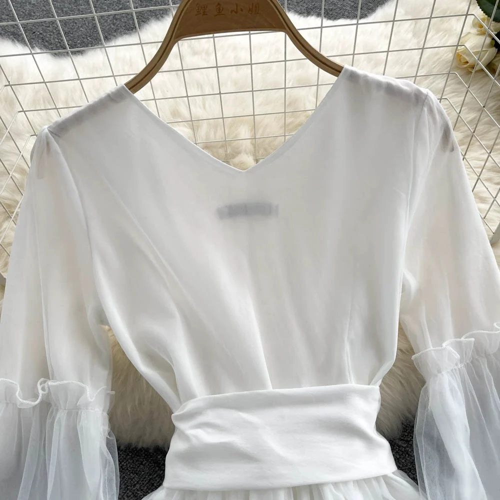 Lace V-neck waist dress HA2460 - Image 3