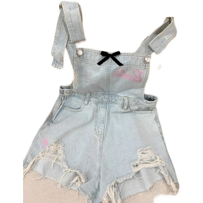 Light Blue Ripped Denim Overalls HA1800 - Image 2