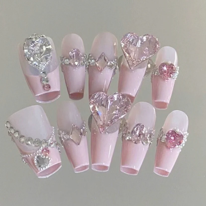Light pink princess diamond nail art HA1922
