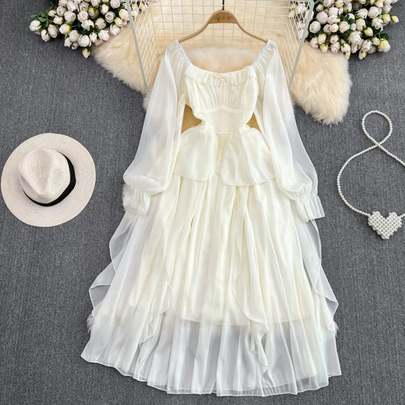 Long Sleeve A-Line Ruffle Dress HA1857 - Image 2