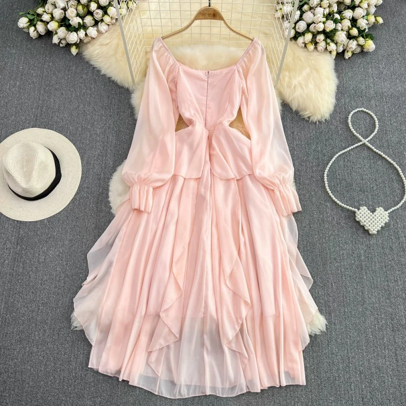 Long Sleeve A-Line Ruffle Dress HA1857 - Image 3