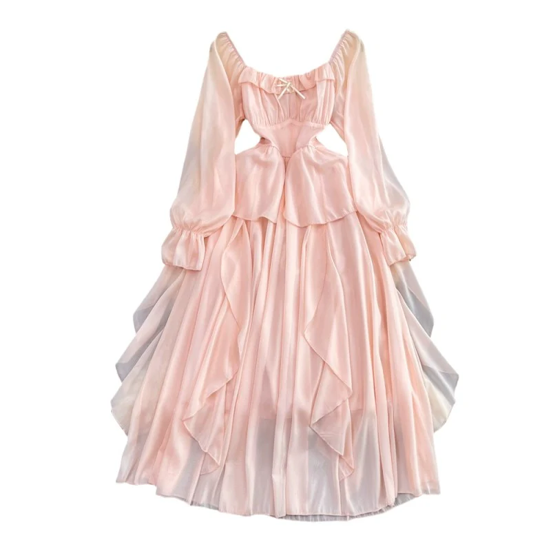 Long Sleeve A-Line Ruffle Dress HA1857 - Image 5