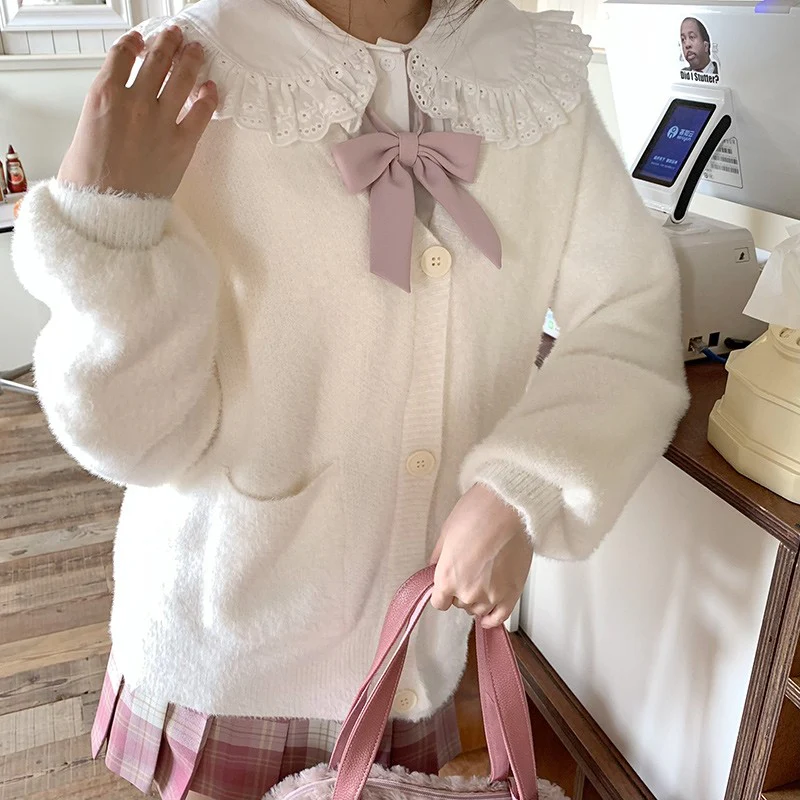 Long sleeve plush cardigan sweater   HA1476 - Image 4