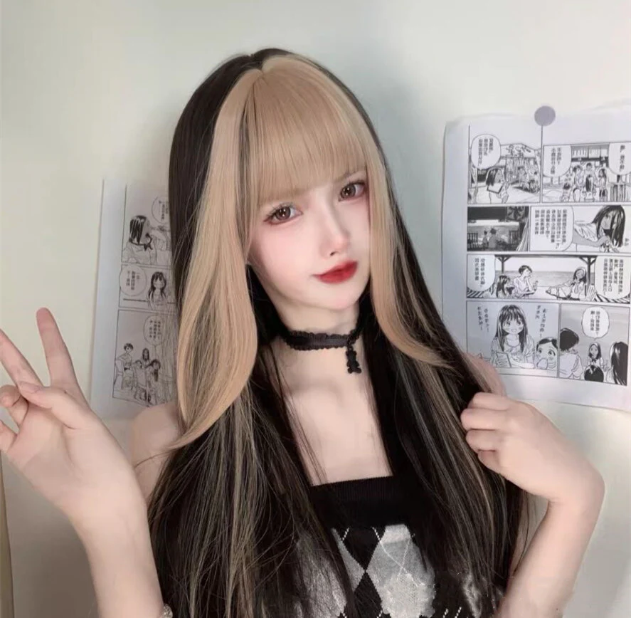 Long Straight Hair Blonde Bangs Wig Set  HA0046 - Image 3