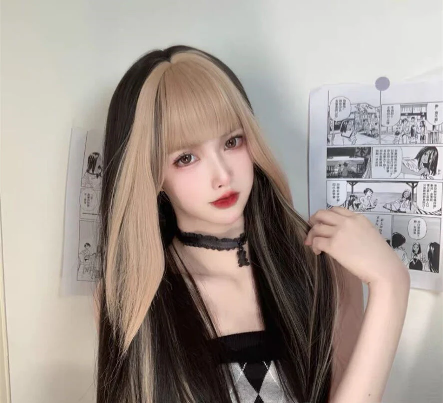 Long Straight Hair Blonde Bangs Wig Set  HA0046 - Image 4