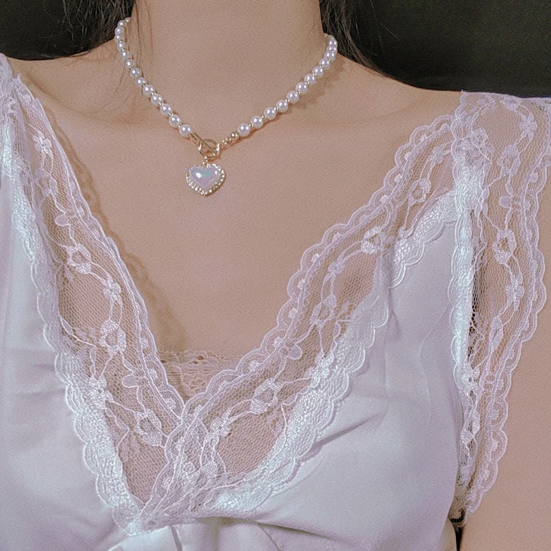 Love Pearl Clavicle Girl Necklace HA1066 - Image 2