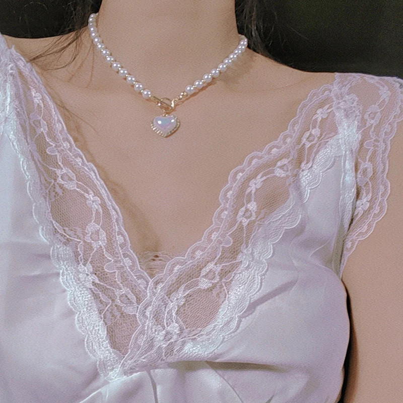 Love Pearl Clavicle Girl Necklace HA1066 - Image 3
