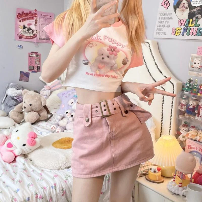 Love puppy print short-sleeved white T-shirt   HA2129 - Image 4
