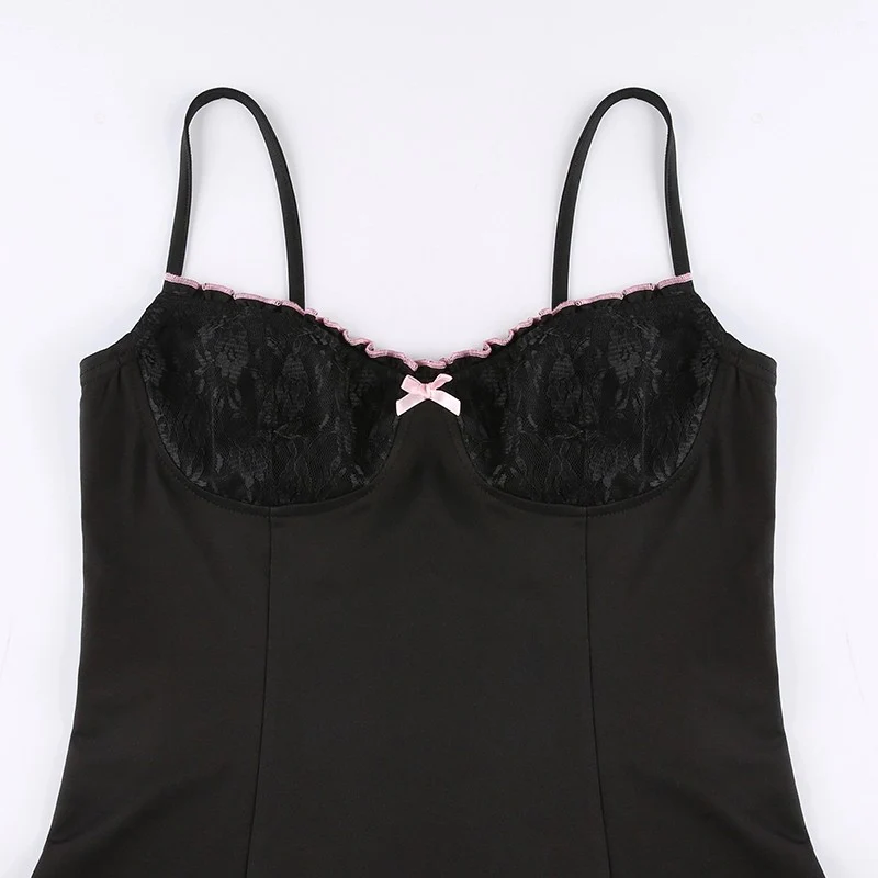 Low cut black suspender dress with slits   HA1709 - Image 3