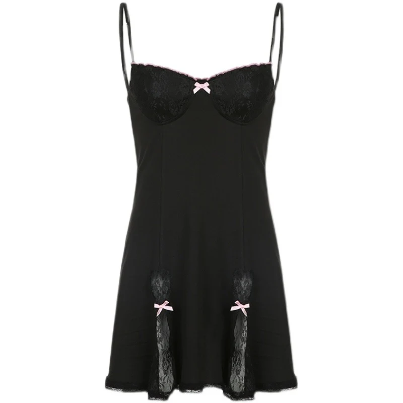 Low cut black suspender dress with slits   HA1709 - Image 4