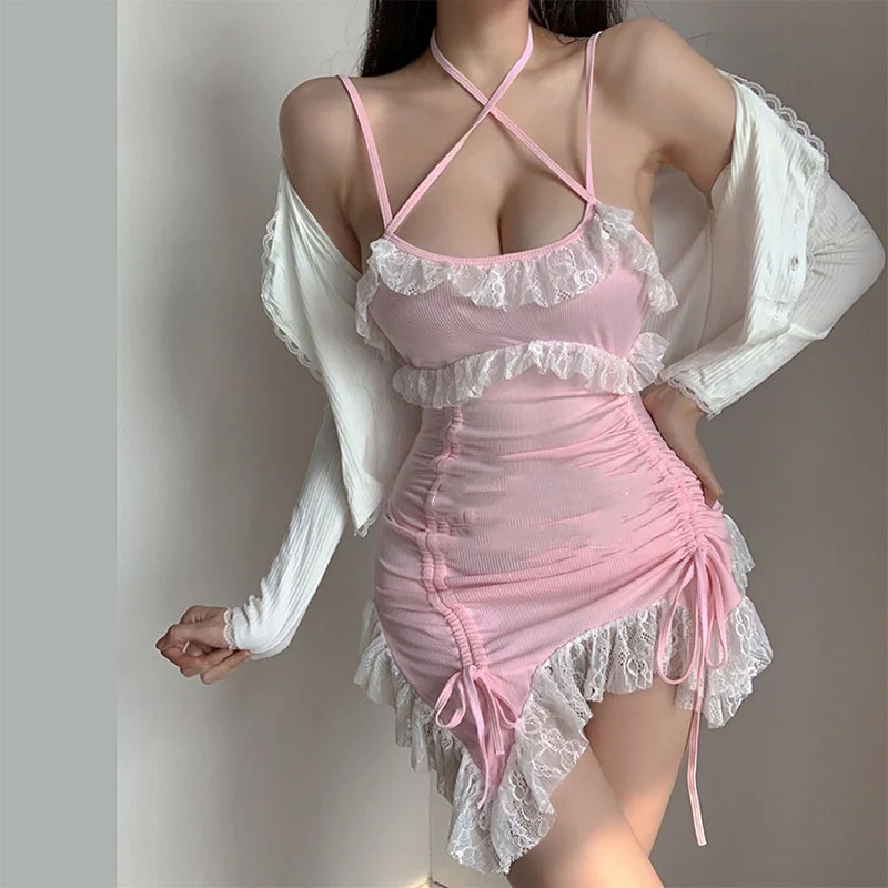 Lrregular Pleated Sling Dress   HA1639 - Image 4