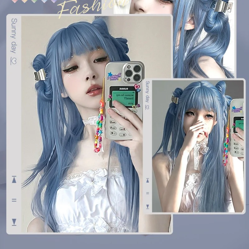 Mermaid Blue Long Straight Hair Wig HA1441 - Image 3