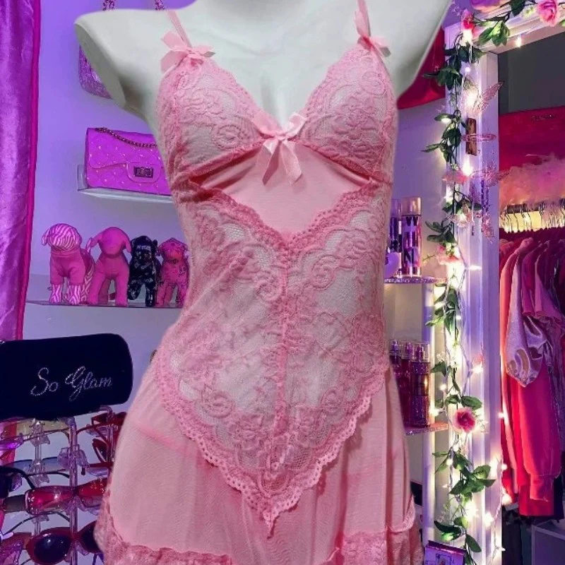 Mesh bowknot nightdress dress  HA2085 - Image 5
