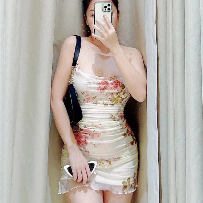 Mesh floral suspender dress HA1583 - Image 3