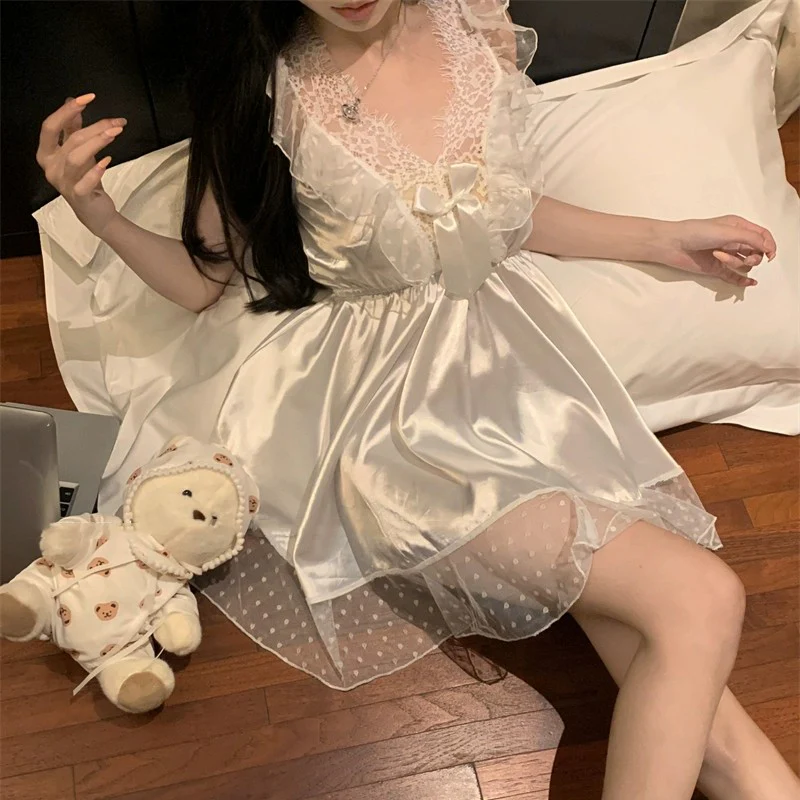 Mesh lace pajamas V-neck skirt   HA1956 - Image 3