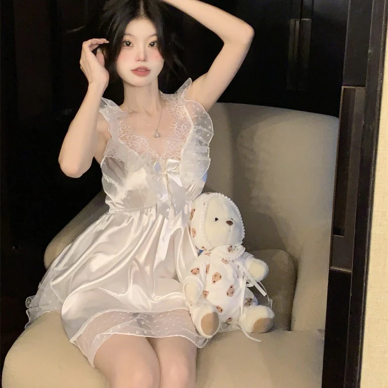 Mesh lace pajamas V-neck skirt   HA1956 - Image 4