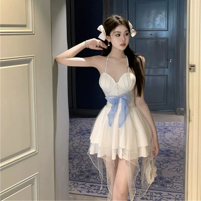 Mesh panel dress with bowknot   HA2018 - Image 3