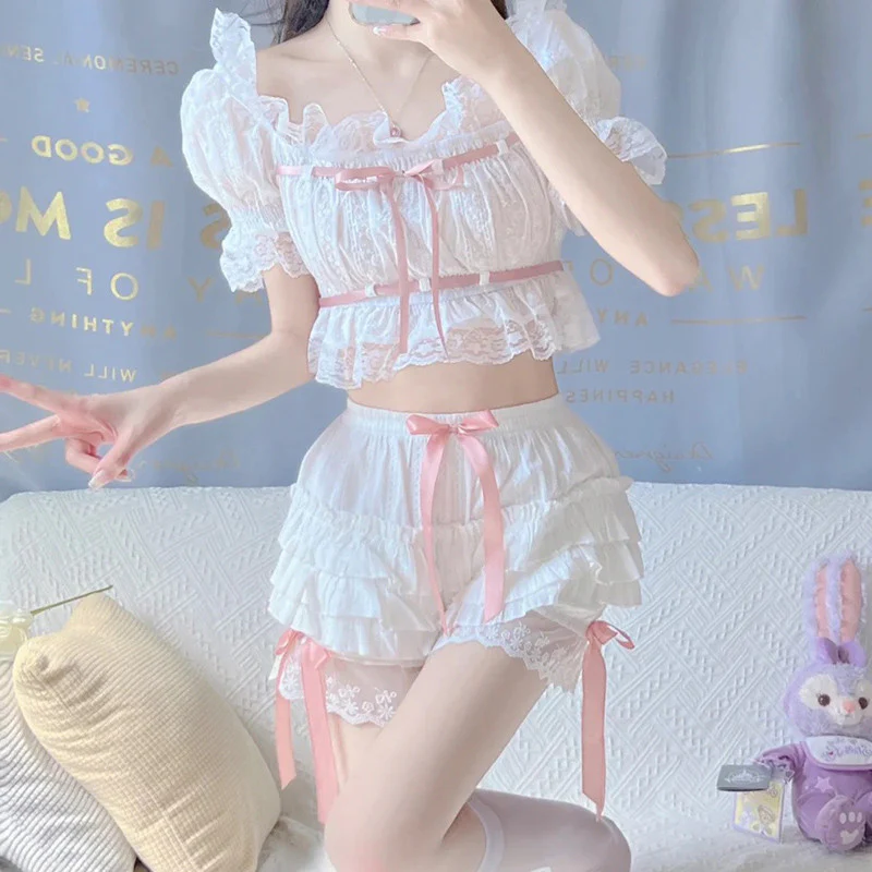 Mesh short-sleeved shorts home two-piece set HA0379 - Image 3
